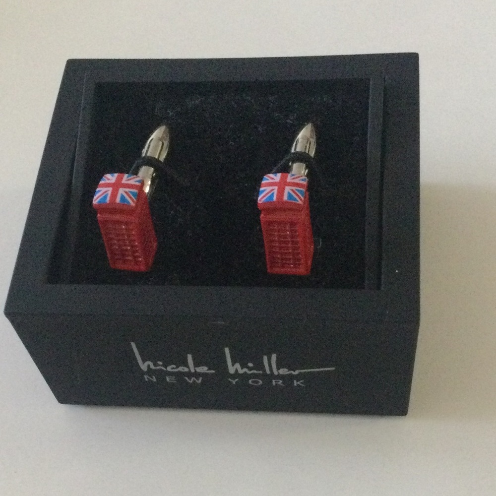 NICOLE MILLER BRITISH ENGLISH PHONE BOX BOOTH CUFFLINKS UNION JACK TOP NWT